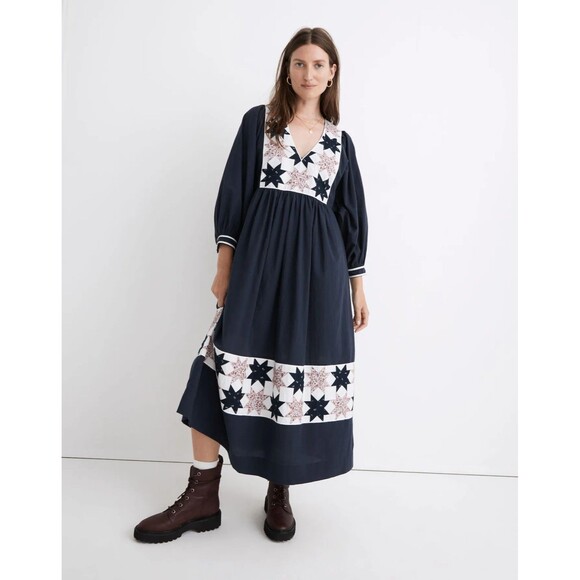 Madewell Midi Dress XXS Quilted Patchwork Prairie Cottagecore Boho Peasant Farm - Picture 1 of 12